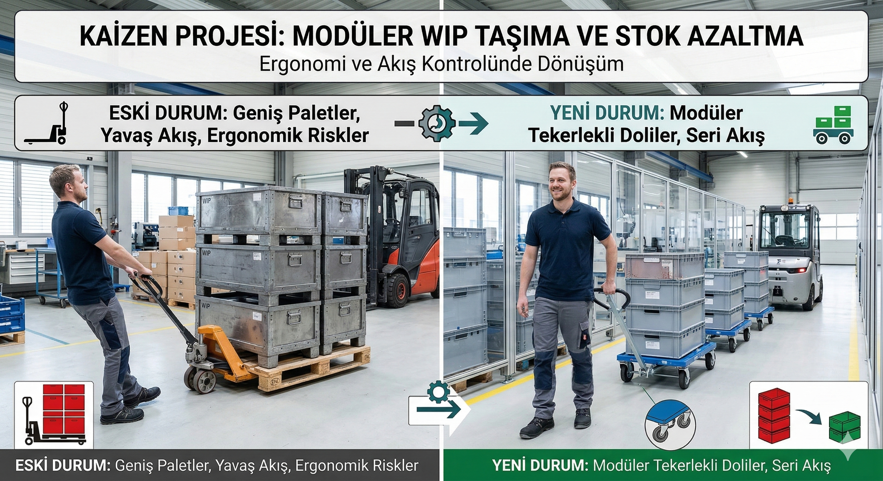 Tekerlekli Palet Altlığı Modüler WIP Taşıma ve Stok Azaltma